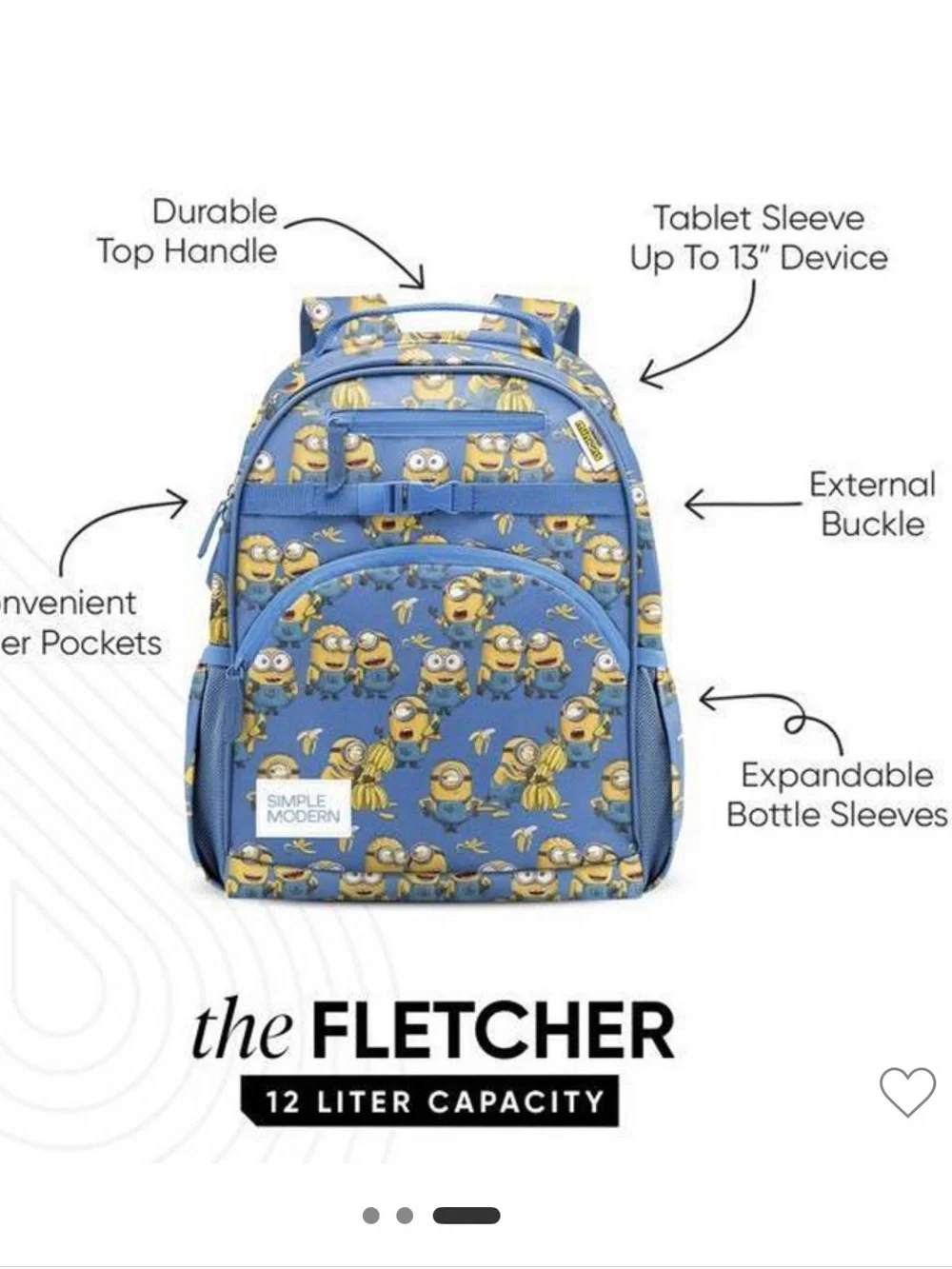 Simple Modern NWT Fletcher Kids' Backpack - Medium- Minions Blue 12L